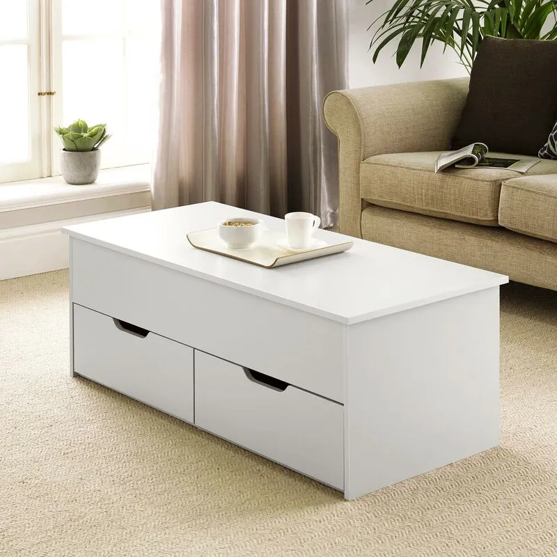 Bruges Lift Up Coffee Table with 2 Storage Drawers - White