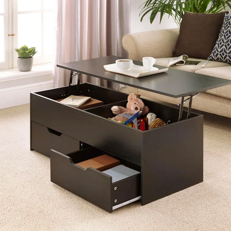 Bruges Lift Up Coffee Table with 2 Storage Drawers - Black