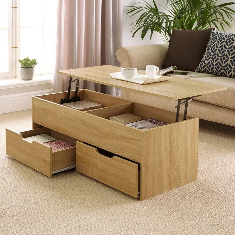 Bruges Lift Up Coffee Table with 2 Storage Drawers - Oak Effect