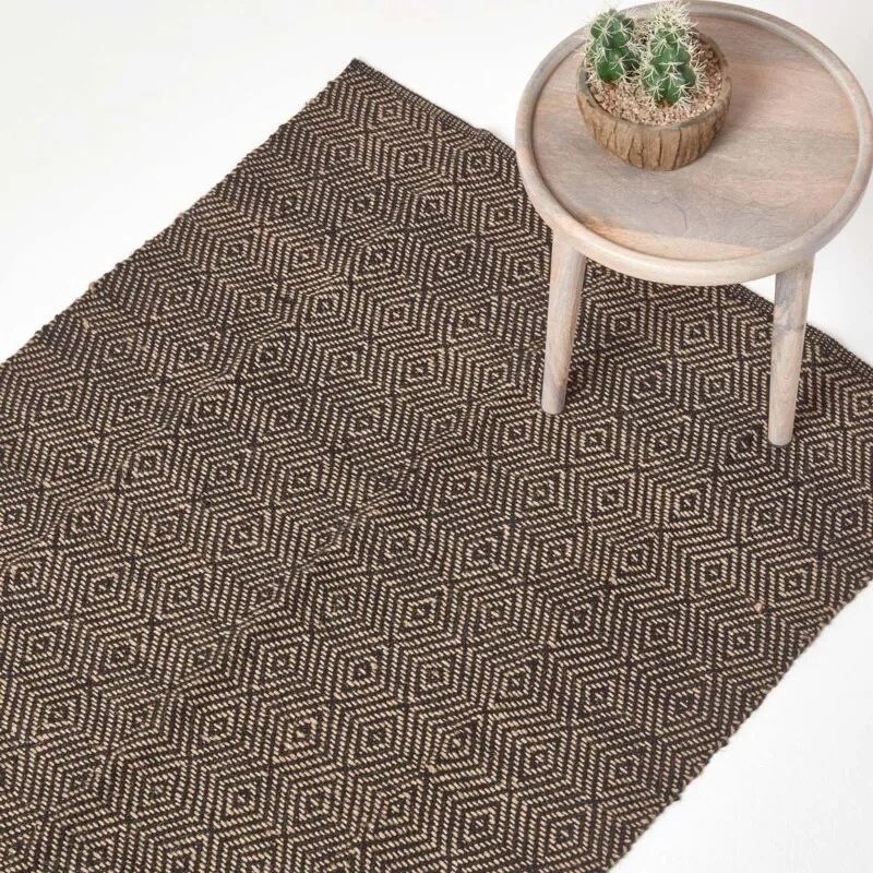 Black Geometric Jute Rug 60 x 100 cm - Homescapes