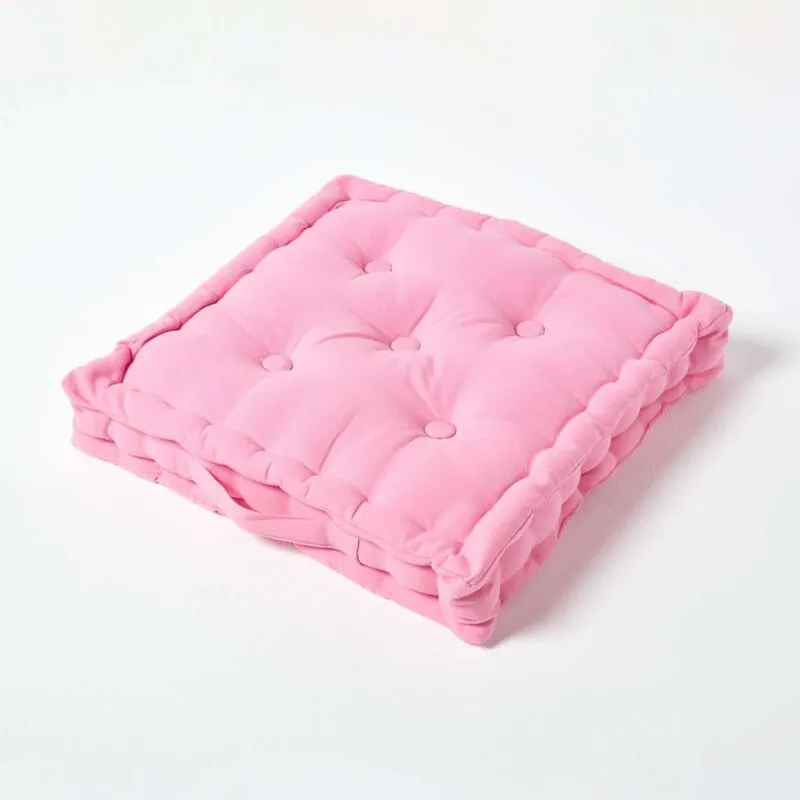 Cotton Pink Floor Cushion, 50 x 50 cm - Homescapes