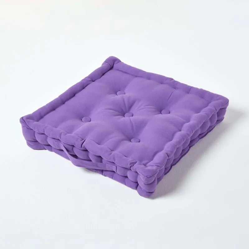 Cotton Purple Floor Cushion, 50 x 50 cm - Homescapes