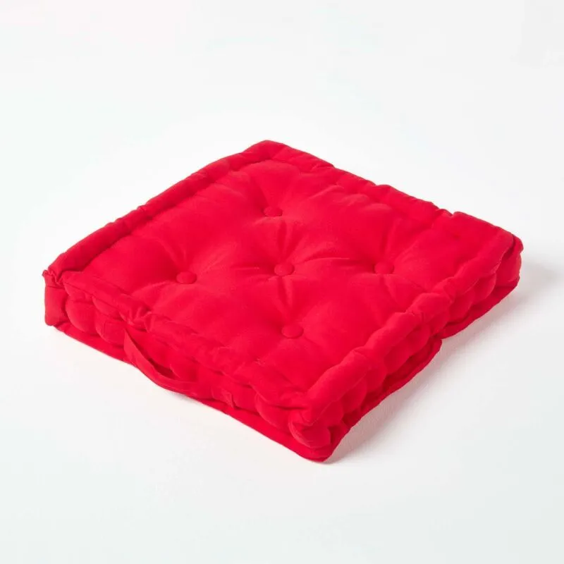 Cotton Red Floor Cushion, 50 x 50 cm - Homescapes