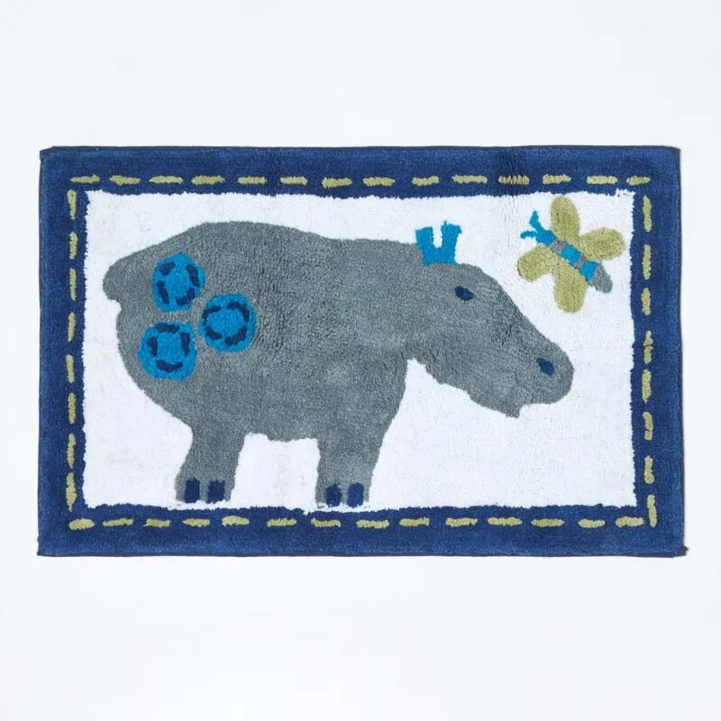 Cotton Tufted Washable Hippo Children Rug - Homescapes