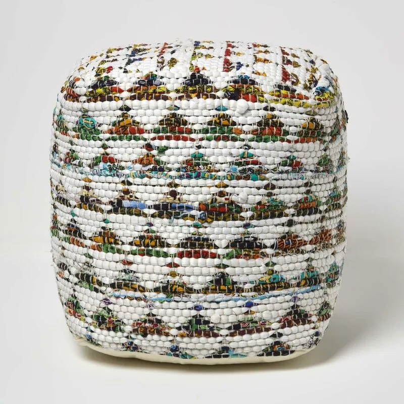 Cream Chindi Design Small Square Beanbag Style Footstool - Homescapes