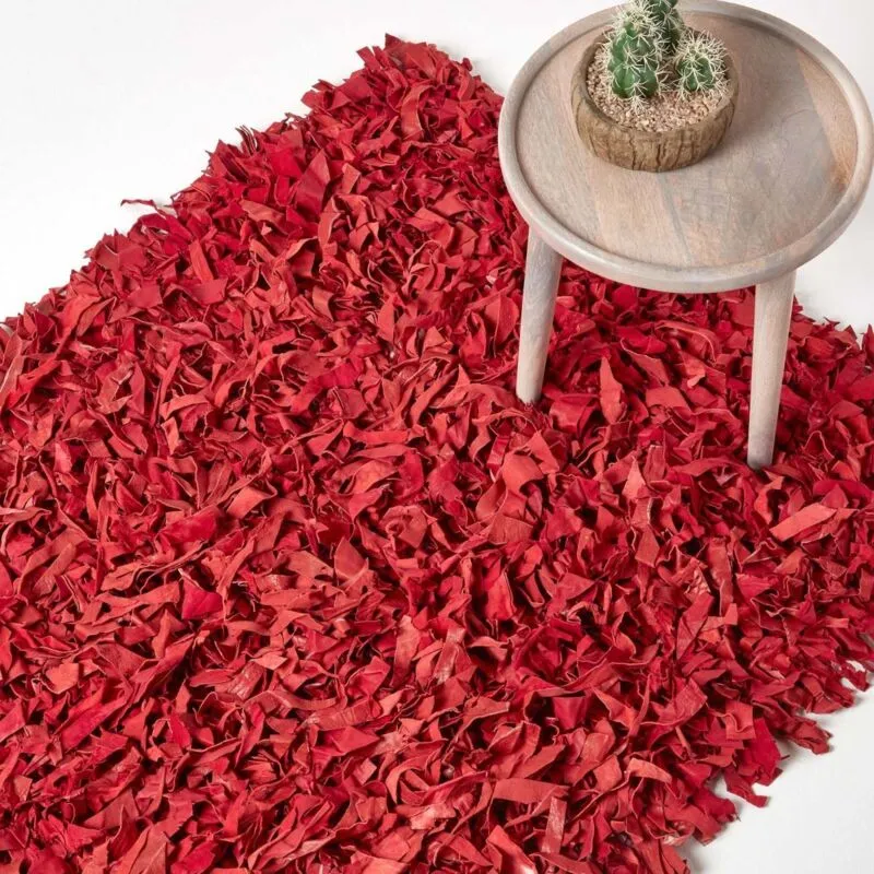 Dallas Leather Shaggy Rug Red, 90 x 150 cm - Homescapes