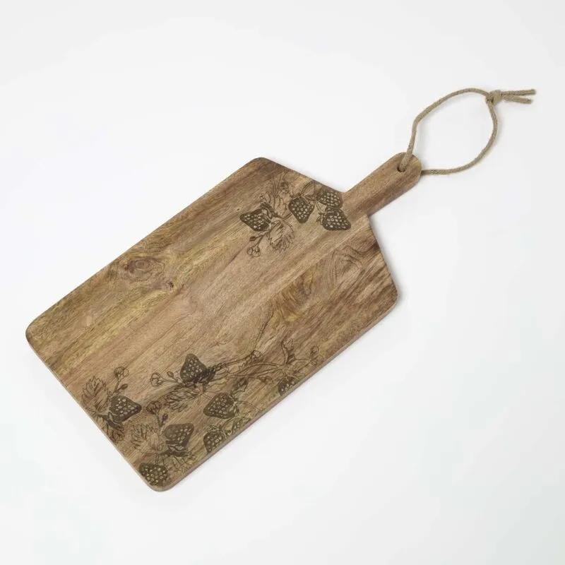 Etched Strawberry Mango Wood Chopping Board - Homescapes