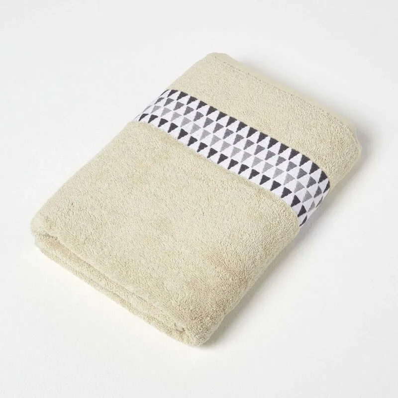 Geometric 100% Cotton Bath Towel, Beige - Homescapes