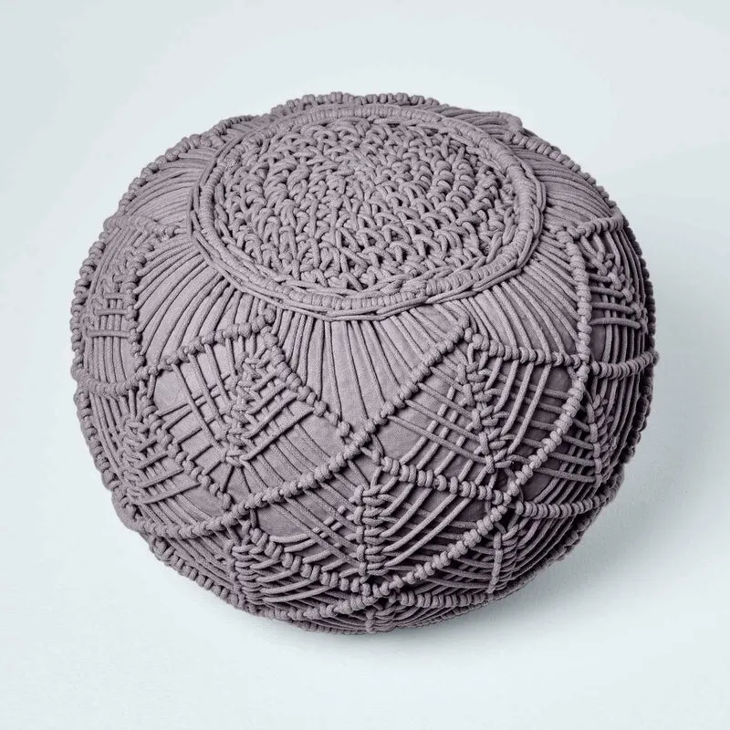 Homescapes Unisex Macrame Knitted Pouffe 40 x 50 cm in Grey Grey female