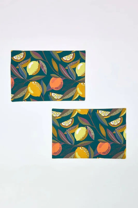 Homescapes 100% Cotton Citrus Placemats, Set of 2 - Multicolor