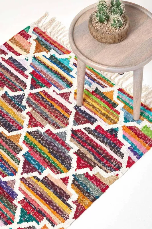 Homescapes Amsterdam Handwoven Cotton Chindi Kilim Pattern Rug Size: 90 cm x 150 cm Multicolor 90 cm x 150 cm