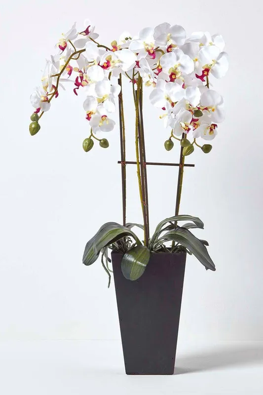 Homescapes - Artificial Flowers Oriental Style White Orchid in a Black Pot, 70 cm