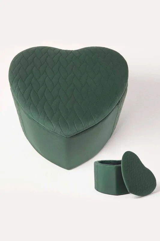 Homescapes Arundel Heart-Shaped Velvet Footstool with Storage in Emerald - Emerald