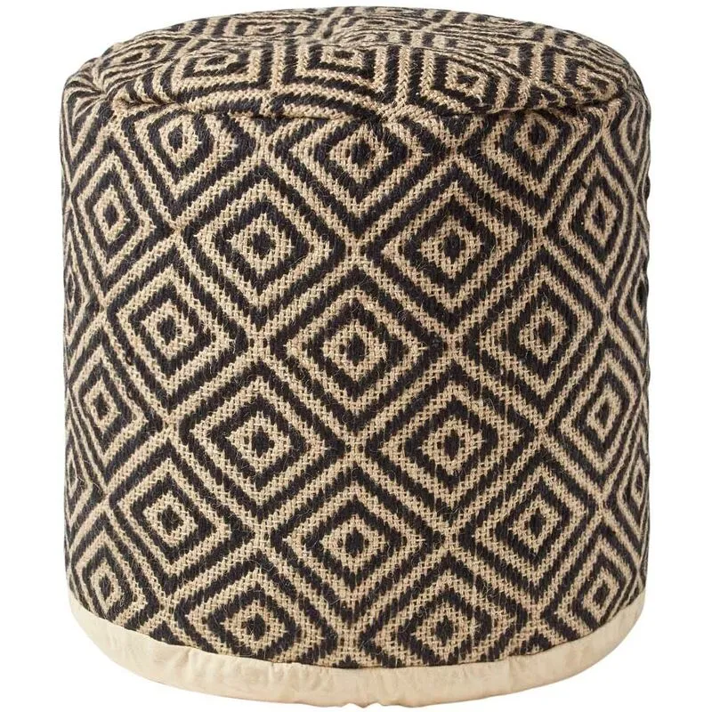 Homescapes Unisex Aztec Style Jute Footstool Beanbag Round in Black Black female
