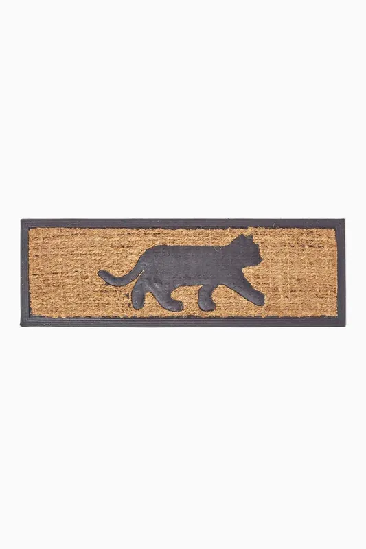 Homescapes Black Cat Silhouette Non-Slip Coir Doormat Size: 25cm x 75cm - Black