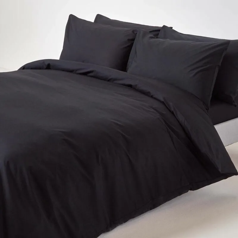 Homescapes - Black Egyptian Cotton Duvet Cover Set 200 Thread Count, Single - Black