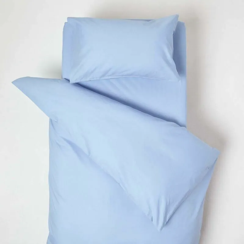 Homescapes - Blue Cotton Cot Bed Duvet Cover Set 200 Thread Count - Blue