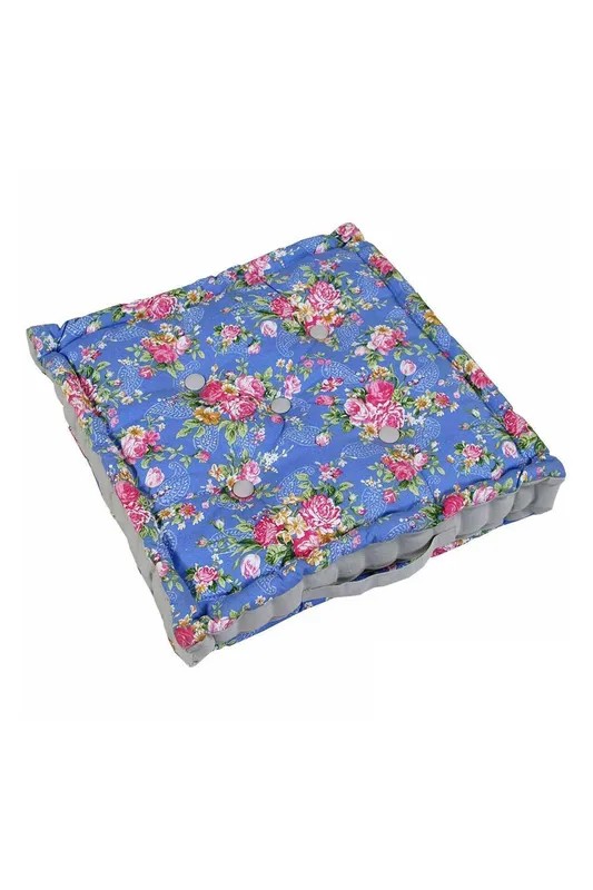 Homescapes Blue Roses Cotton Floor Cushion Size: 40 cm x 40 cm Blue 40 cm x 40 cm
