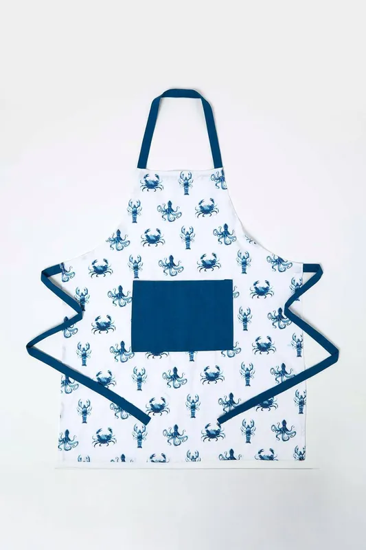 Homescapes Unisex Blue Sea Animal 100% Cotton Apron Blue female