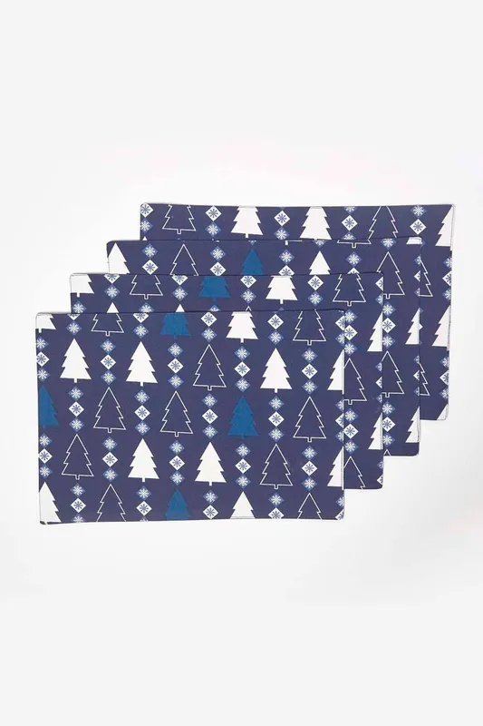 Homescapes Blue Winterland Christmas Placemats, Set of 4 - Blue - Size: One Size