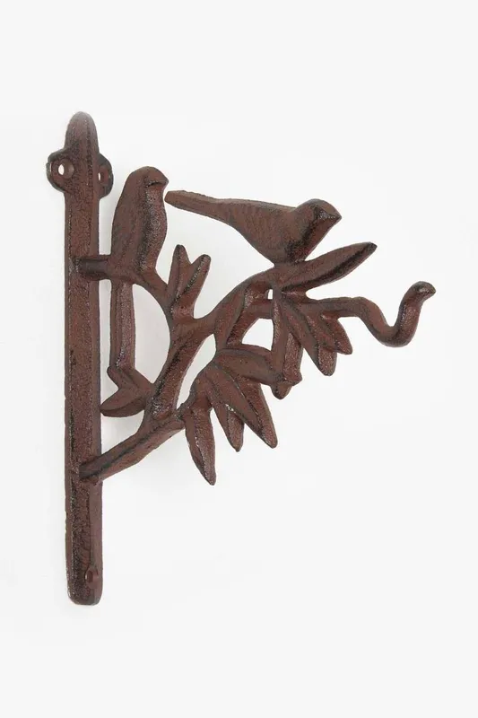 Homescapes Brown Cast Iron Bird Hanging Basket Hook - Brown