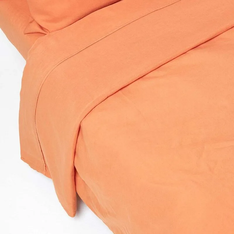 Homescapes - Burnt Orange Linen Flat Sheet, Single - Orange