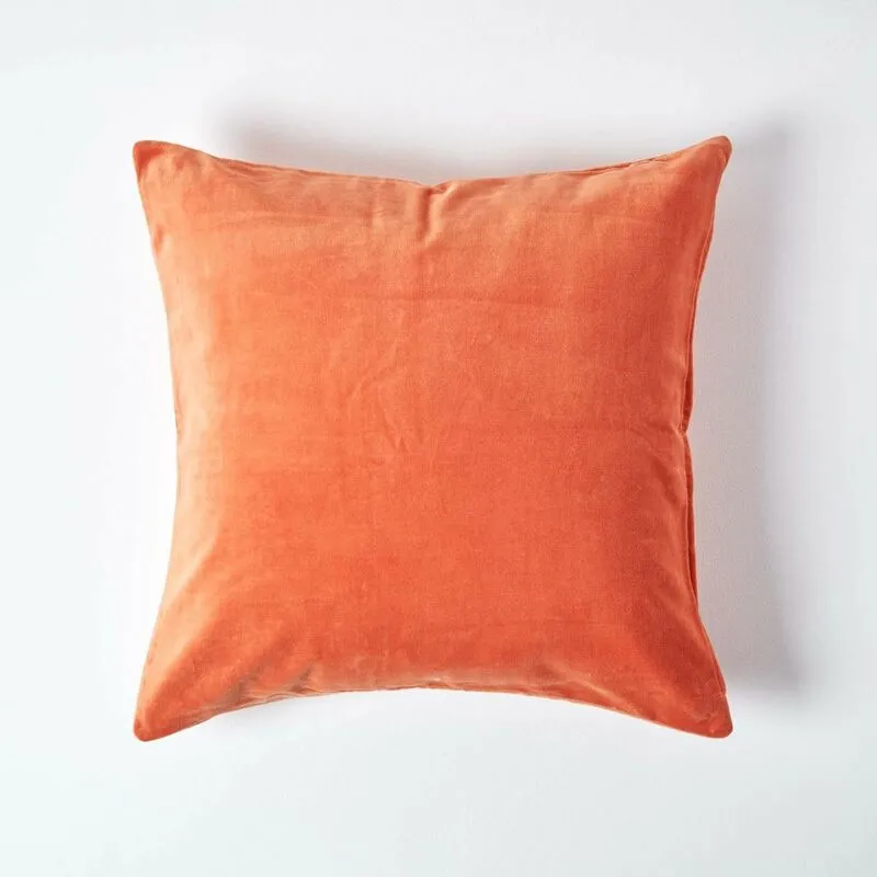 Homescapes - Burnt Orange Velvet Cushion Cover, 60 x 60 cm