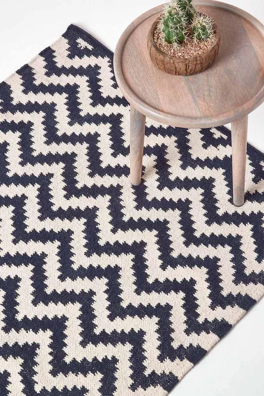 Homescapes Unisex Casablanca Handwoven Cotton Kilim Rug in Dark Blue Size: 120cm x 170cm Dark Blue female