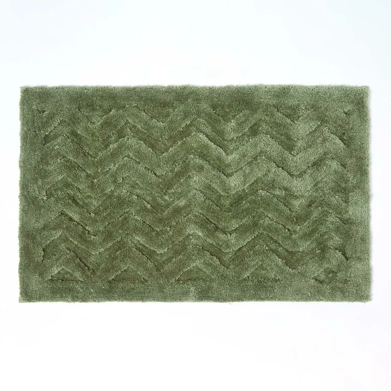 Homescapes - Chevron Pattern Thick Sage Green Bathmat - Green - Green