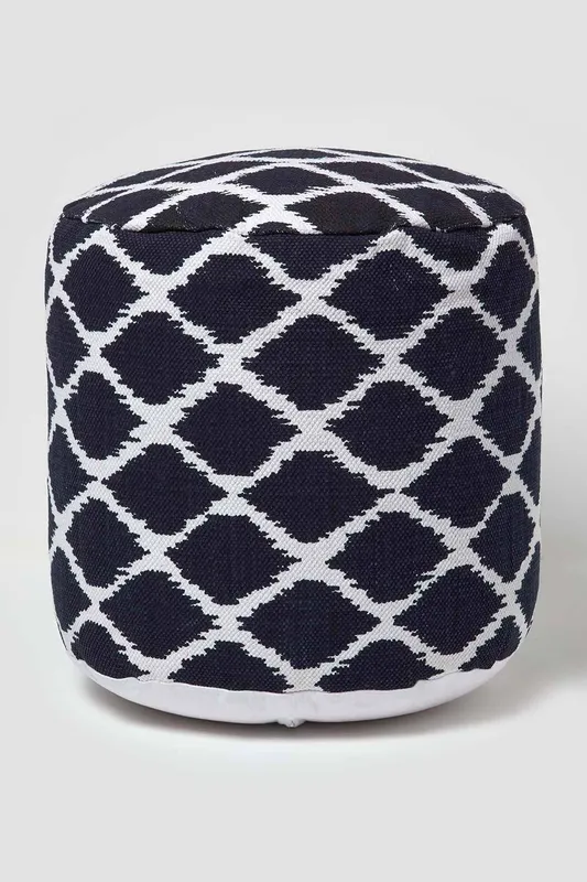 Homescapes Circular Ikat Round Footstool in Blue - Blue