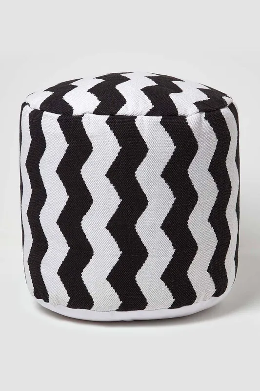 Homescapes Circular Round Bean Footstool in Black - Black