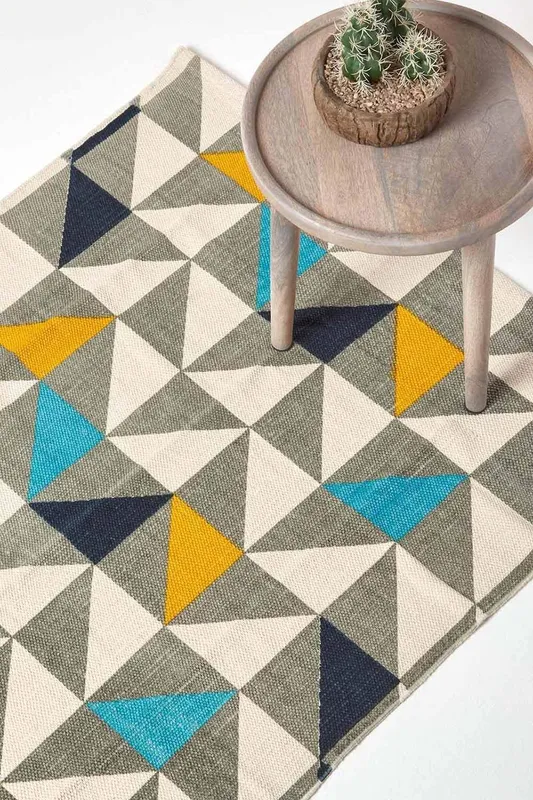 Homescapes Copenhagen Cotton Geometric Scandi Printed Rug Size: 120cm x 170cm - Multicolor