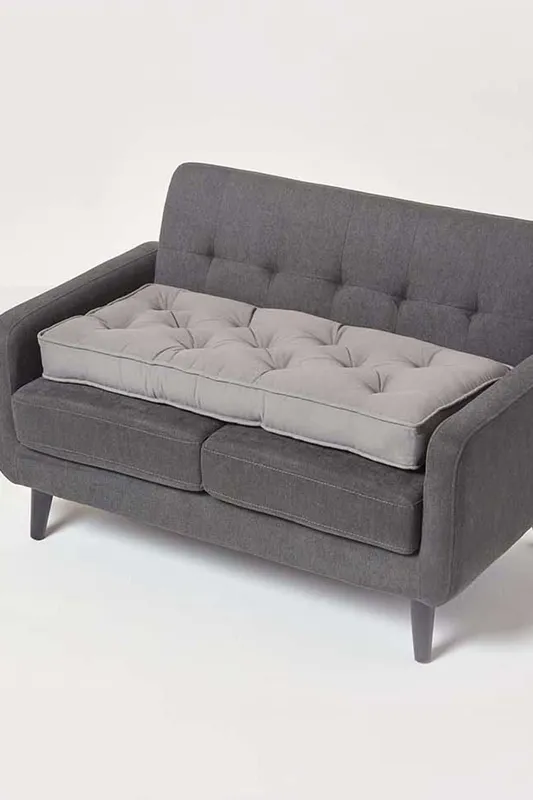 Homescapes Cotton 2 Seater Booster Cushion in Charcoal - Charcoal