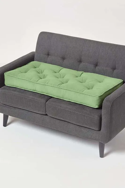 Homescapes Cotton 2 Seater Booster Cushion in Dark Green Dark Green