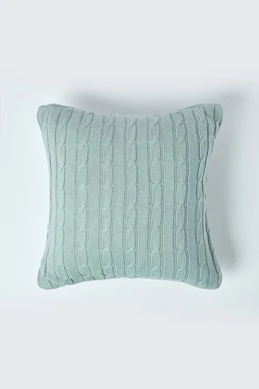 Homescapes Unisex Cotton Cable Knit Cushion Cover, 45 x 45 cm in Duck Egg Blue Size: 45cm x 45cm Duck Egg Blue female