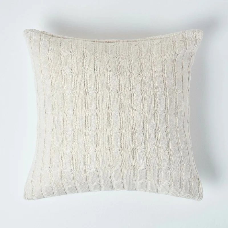 Homescapes - Cotton Cable Knit Natural Cushion Cover, 45 x 45 cm
