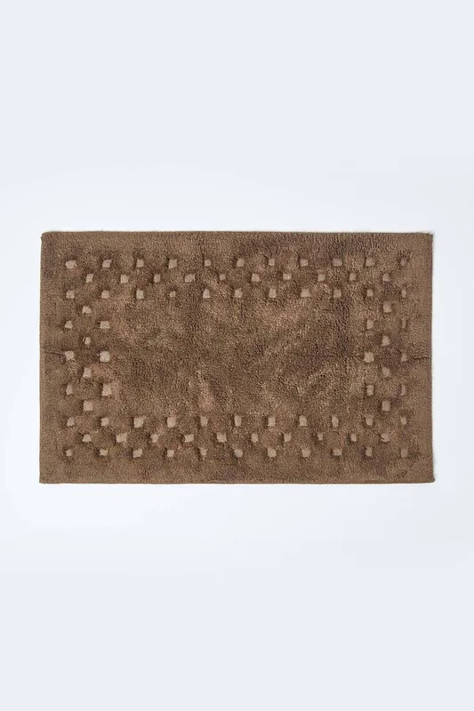 Homescapes Unisex Cotton Check Border Bath Mat in Chocolate Chocolate female