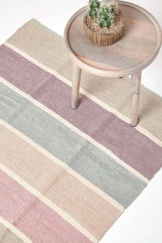 Homescapes Cotton Chenille Striped Rug in Grey Size: 90cm x 150cm - Grey