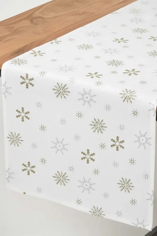 Homescapes Cotton Christmas Snowflake Table Runner in White White