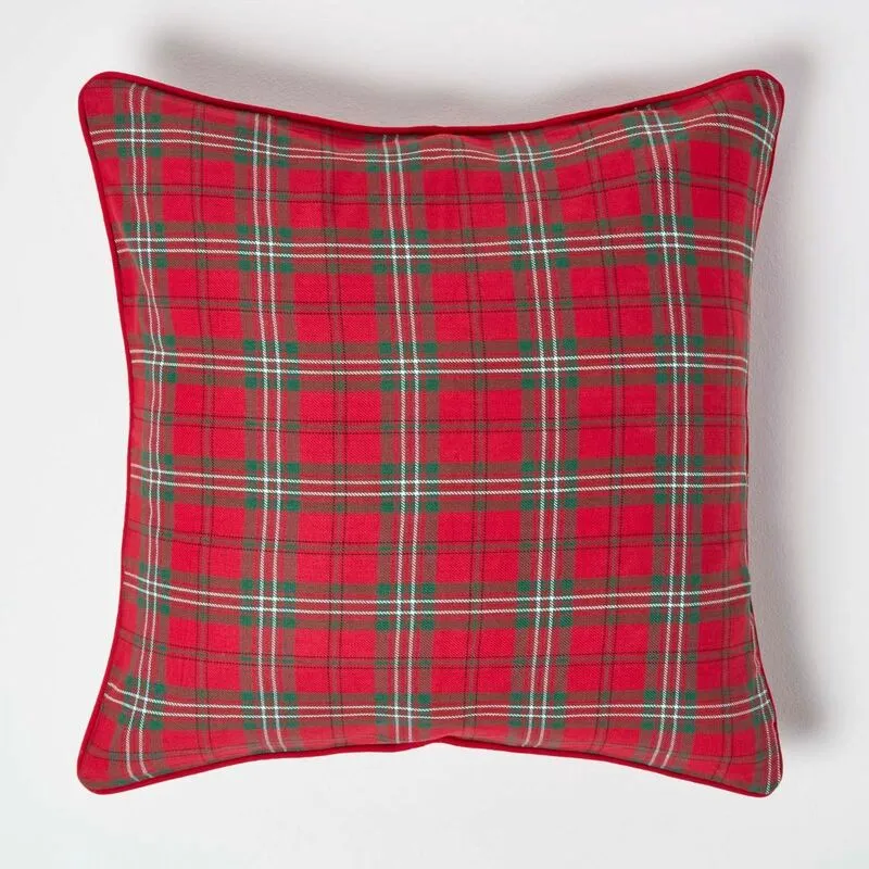 Homescapes - Cotton Edward Tartan Cushion Cover, 60 x 60 cm
