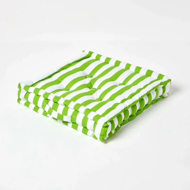 Homescapes - Cotton Green Thick Stripe Floor Cushion, 40 x 40 cm