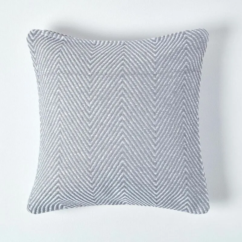 Homescapes - Cotton Grey Halden Chevron Cushion Cover, 60 x 60 cm