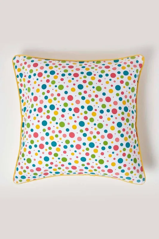 Homescapes Cotton Multi Colour Polka Dots Cushion Cover Size: 60cm x 60cm - Multicolor