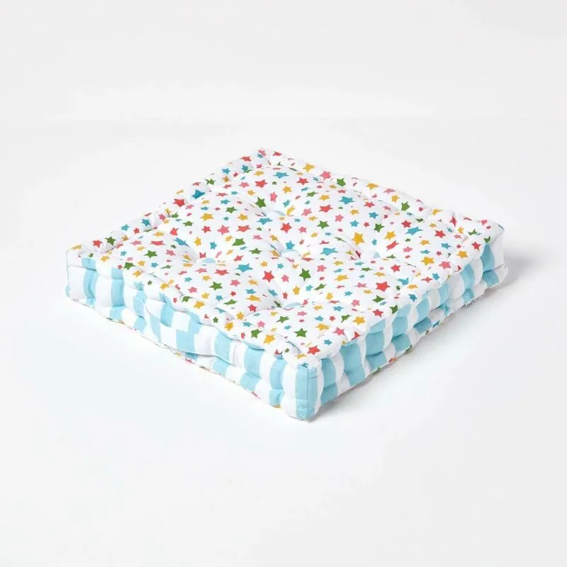 Homescapes - Cotton Multi Coloured Stars Floor Cushion, 50 x 50 cm