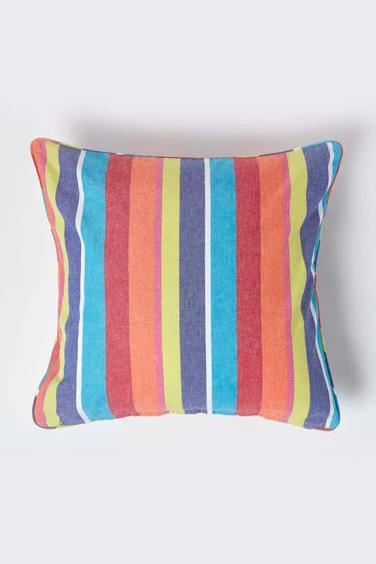 Homescapes Cotton Multi Coloured Stripe Cushion Cover Size: 45 cm x 45 cm Multicolor 45 cm x 45 cm