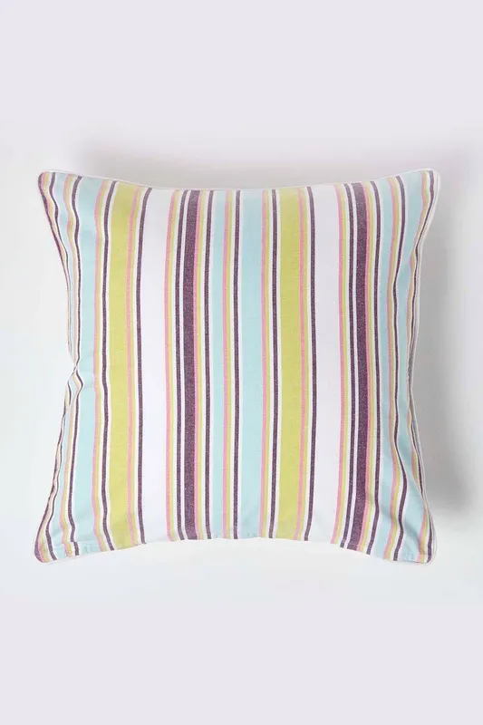 Homescapes Cotton Osaka Green Stripe Cushion Cover Size: 45cm x 45cm - Green - Size: 45cm x 45cm