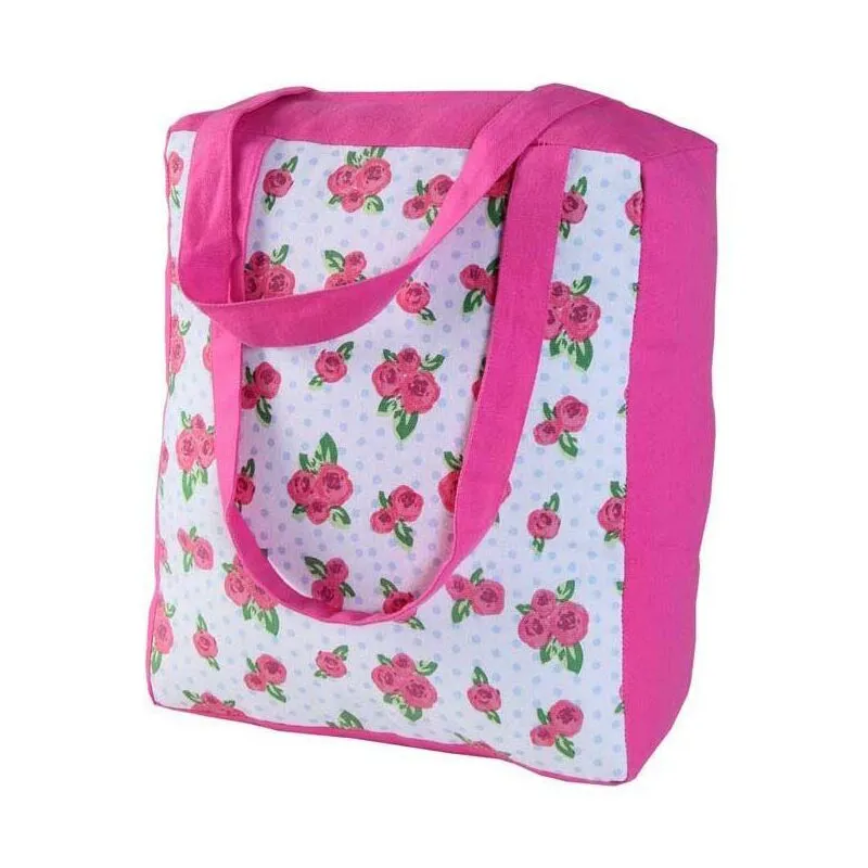Homescapes Unisex Cotton Pink Roses Dots Design Shopping Bag, 36 x 43 x 11 cm - Pink