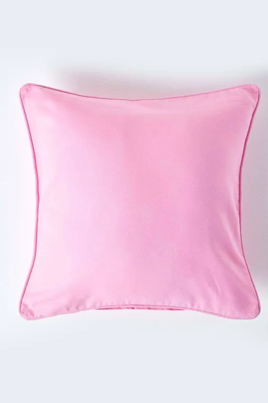 Homescapes Cotton Plain Cushion Cover in Pink Size: 45cm x 45cm - Pink