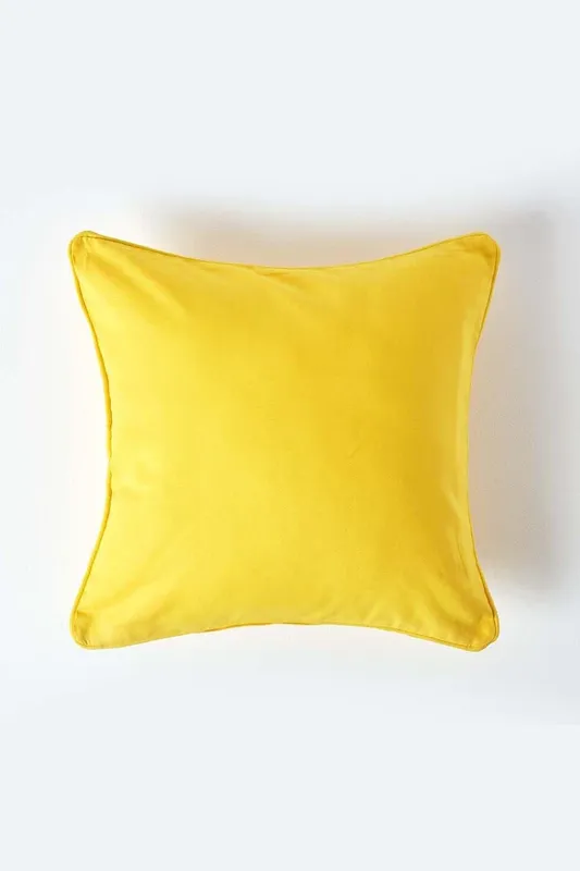 Homescapes Cotton Plain Cushion Cover in Yellow Size: 60 cm x 60 cm Yellow 60 cm x 60 cm