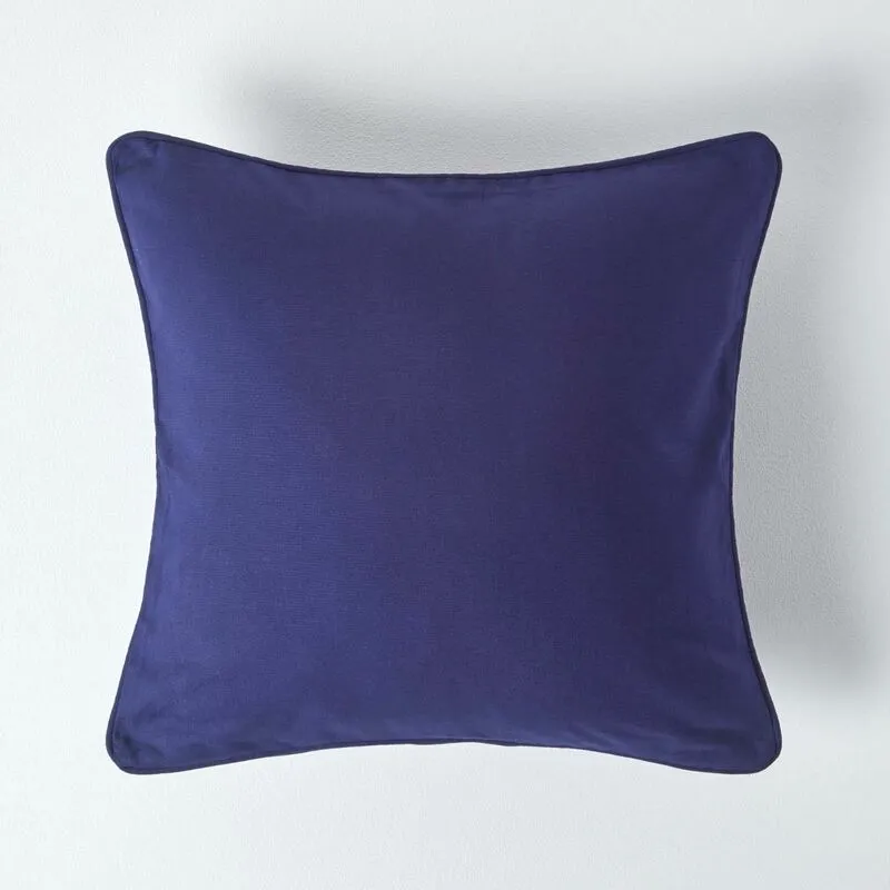 Homescapes - Cotton Plain Navy Blue Cushion Cover, 60 x 60 cm